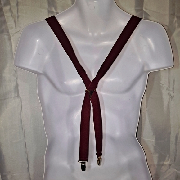 DGBM Men's 4-Point Suspenders Burgundy Adjustable Straps Slightly Distressed - Picture 4 of 6